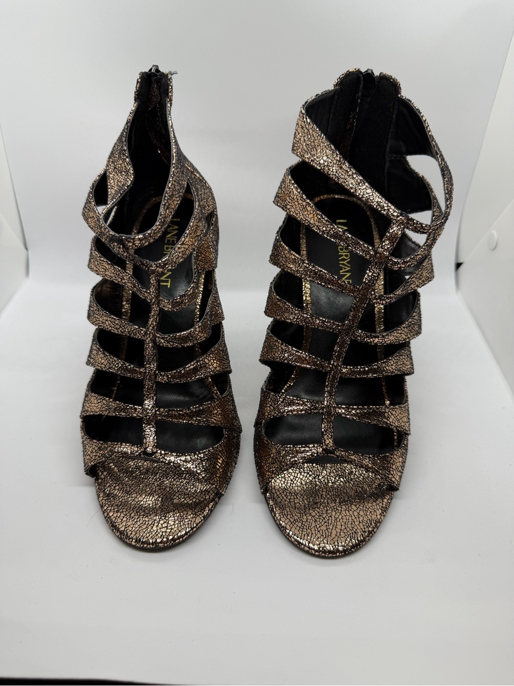 Metallic Strappy High Heels 8W - Bronze/Rose Gold